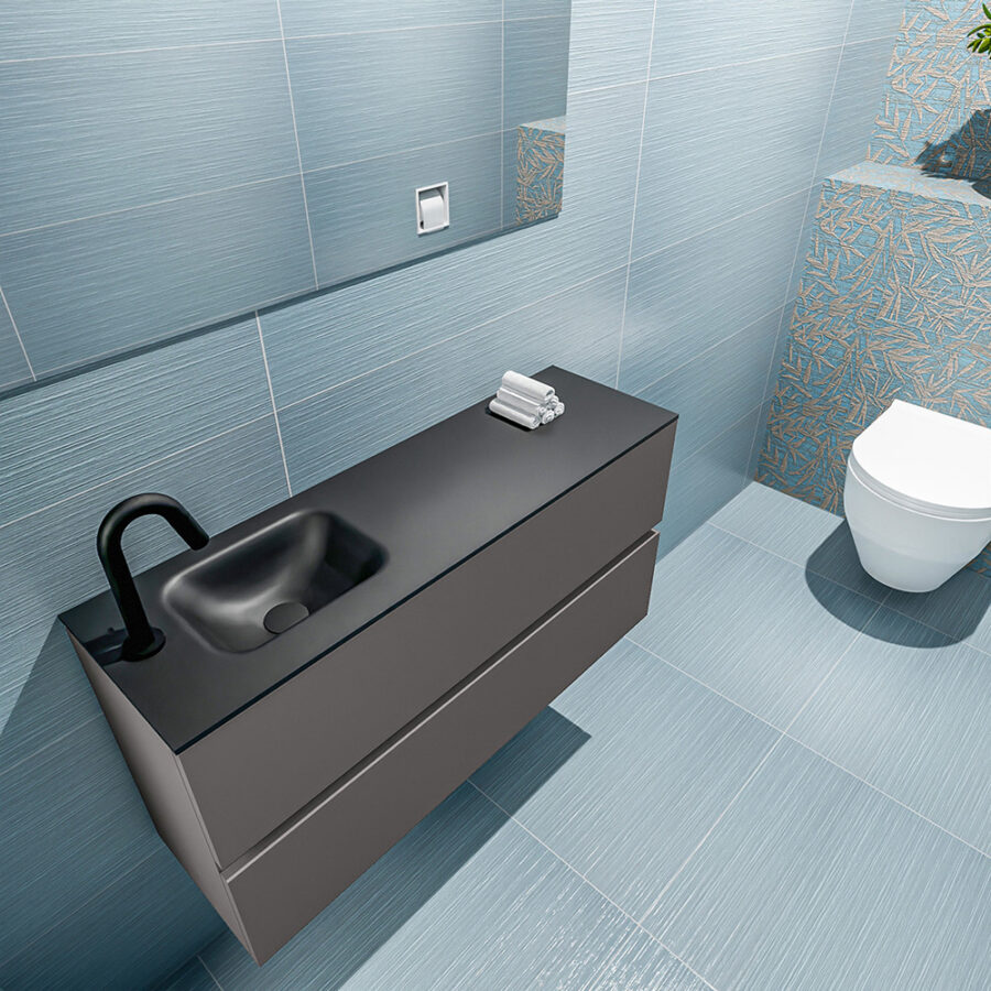MONDIAZ ADA 100cm toiletmeubel dark grey. LEX wastafel urban positie links. Met 1 kraangat - Afbeelding 2