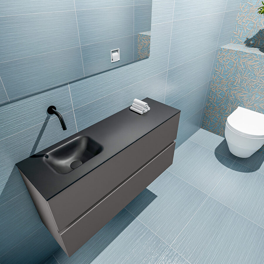MONDIAZ ADA 100cm toiletmeubel dark grey. LEX wastafel urban positie links. Zonder kraangat - Afbeelding 2