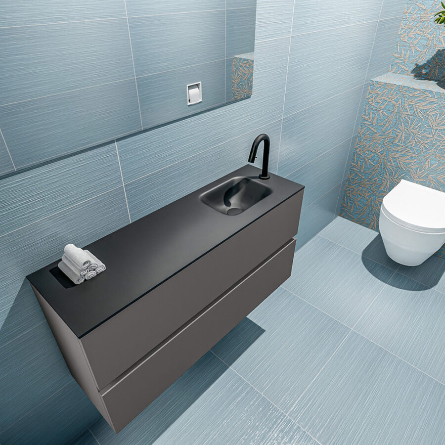 MONDIAZ ADA 100cm toiletmeubel dark grey. LEX wastafel urban positie rechts. Met 1 kraangat - Afbeelding 2