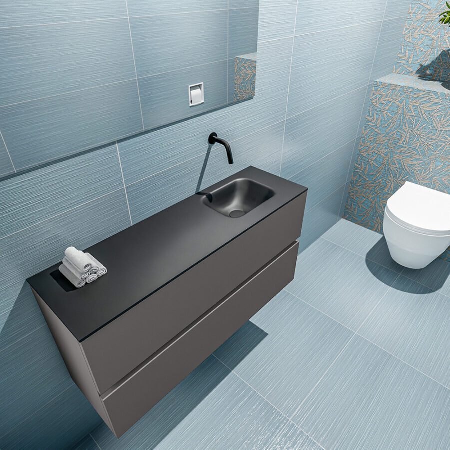 MONDIAZ ADA 100cm toiletmeubel dark grey. LEX wastafel urban positie rechts. Zonder kraangat - Afbeelding 2