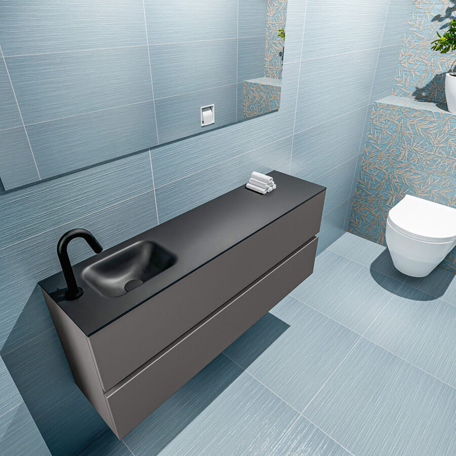 MONDIAZ ADA 120cm toiletmeubel dark grey. LEX wastafel urban positie links. Met 1 kraangat - Afbeelding 2