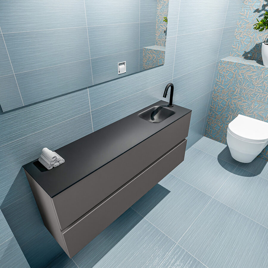 MONDIAZ ADA 120cm toiletmeubel dark grey. LEX wastafel urban positie rechts. Met 1 kraangat - Afbeelding 2