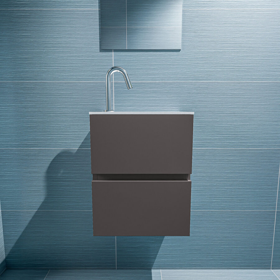 MONDIAZ ADA 40cm toiletmeubel dark grey. LEX wastafel talc positie rechts. Met 1 kraangat - Afbeelding 3