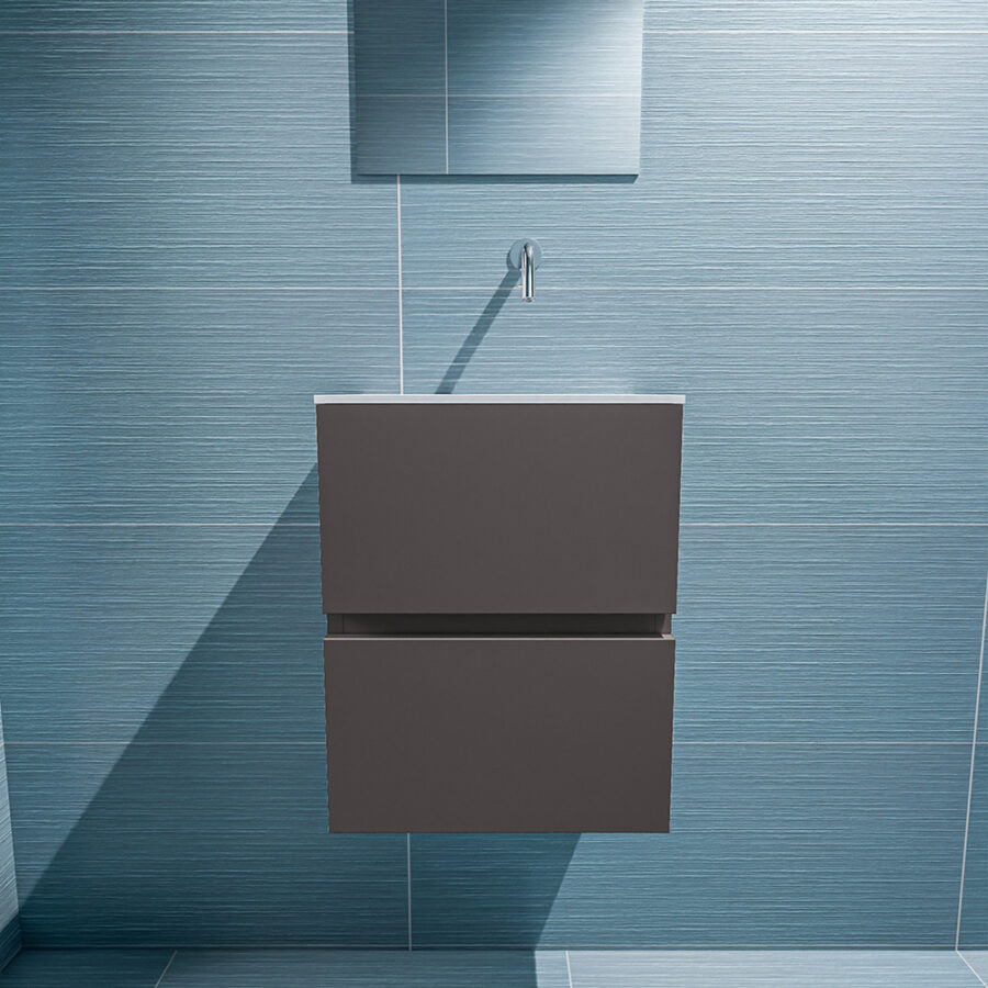 MONDIAZ ADA 40cm toiletmeubel dark grey. LEX wastafel talc positie rechts. Zonder kraangat - Afbeelding 3