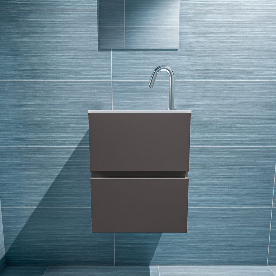 MONDIAZ ADA 40cm toiletmeubel dark grey. LEX wastafel talc positie links. Met 1 kraangat - Afbeelding 3
