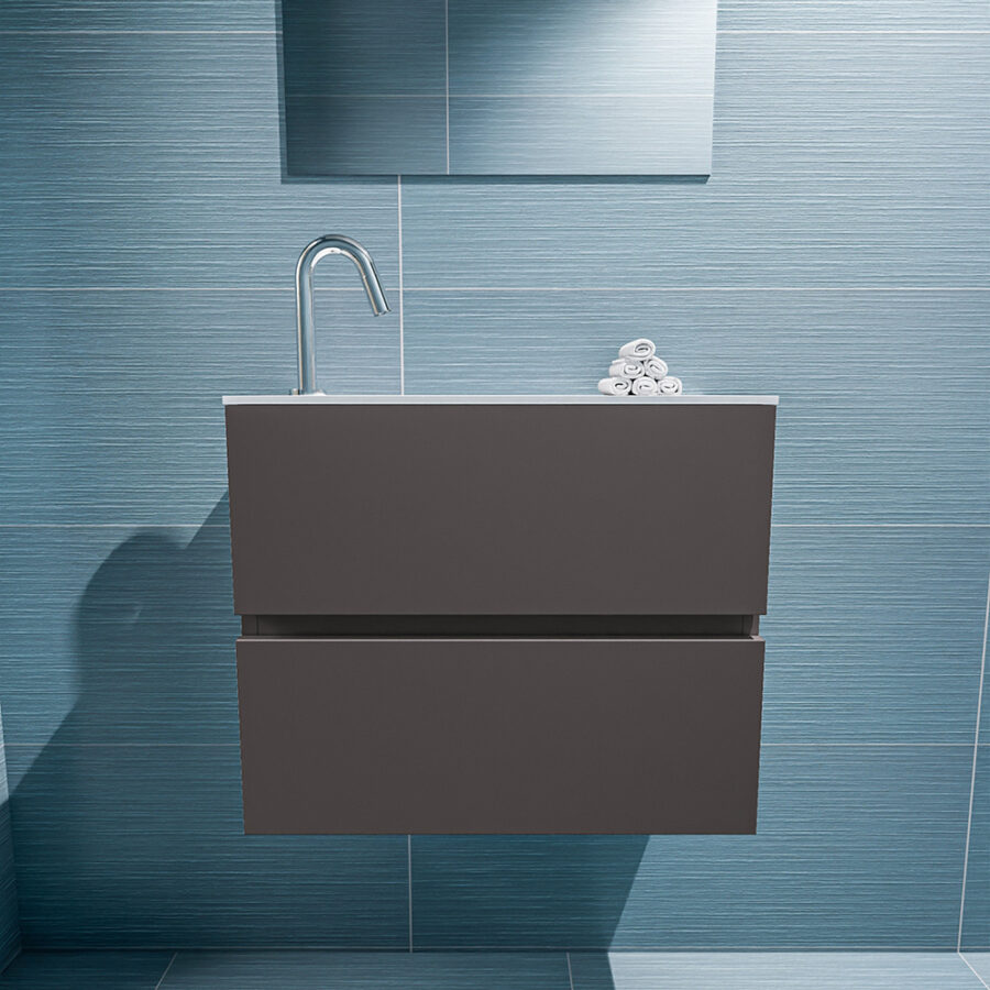MONDIAZ ADA 60cm toiletmeubel dark grey. LEX wastafel talc positie links. Met 1 kraangat - Afbeelding 3