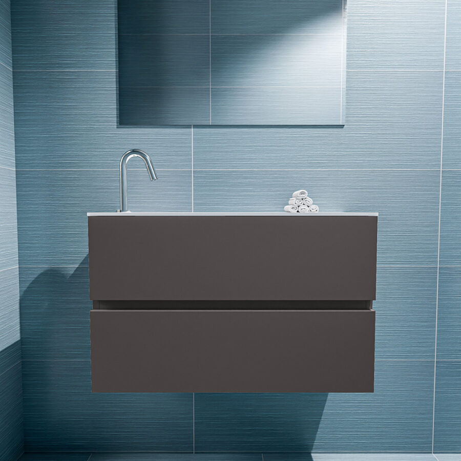 MONDIAZ ADA 80cm toiletmeubel dark grey. LEX wastafel talc positie links. Met 1 kraangat - Afbeelding 3
