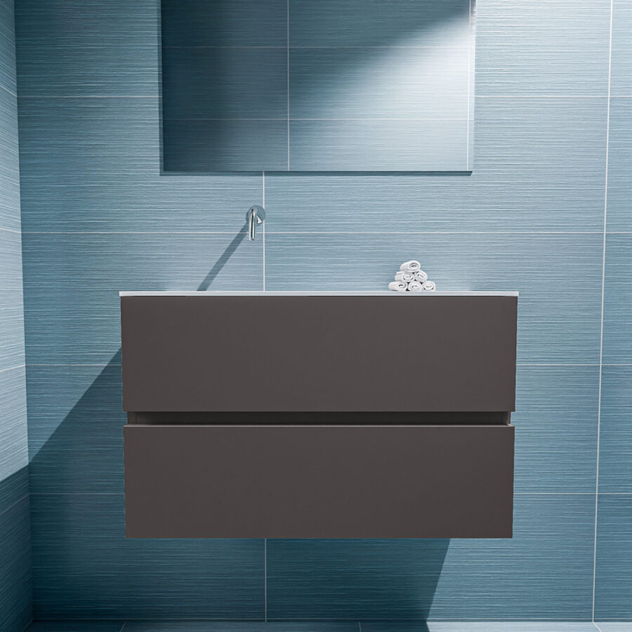 MONDIAZ ADA 80cm toiletmeubel dark grey. LEX wastafel talc positie links. Zonder kraangat - Afbeelding 3