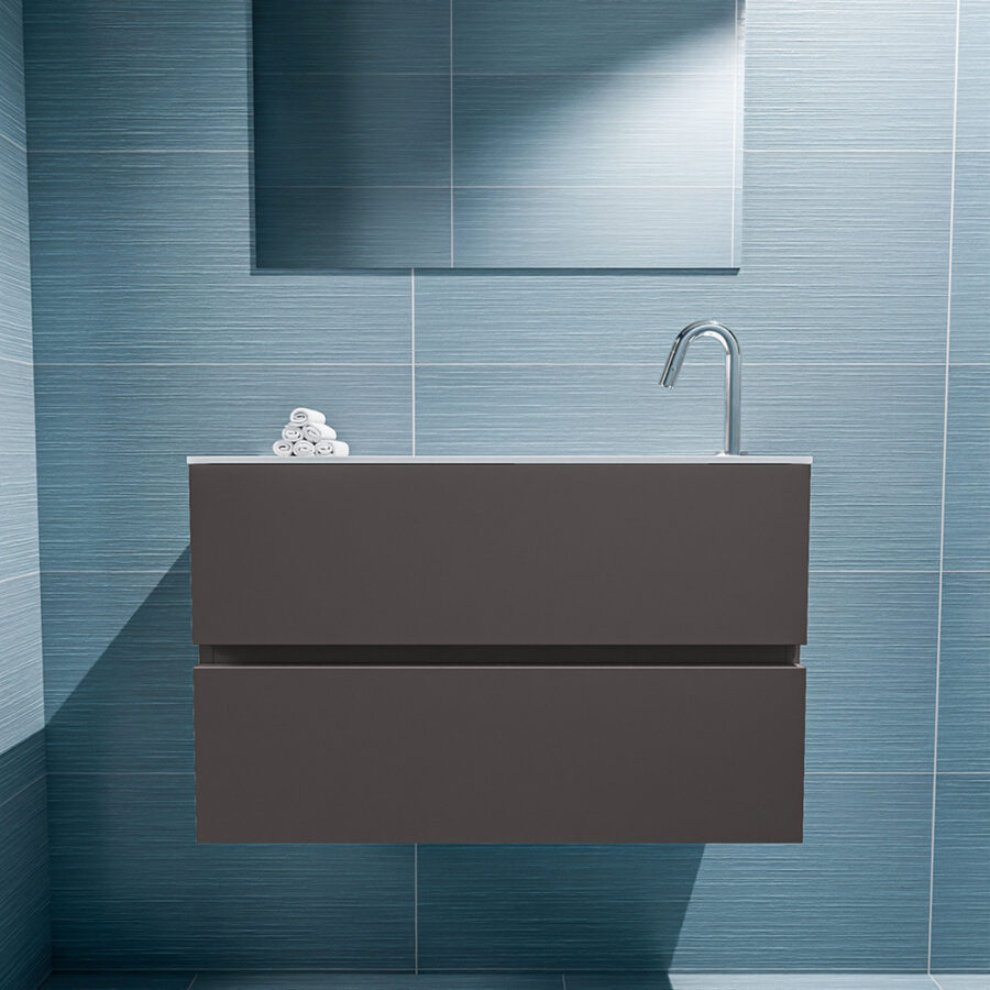 MONDIAZ ADA 80cm toiletmeubel dark grey. LEX wastafel talc positie rechts. Met 1 kraangat - Afbeelding 3