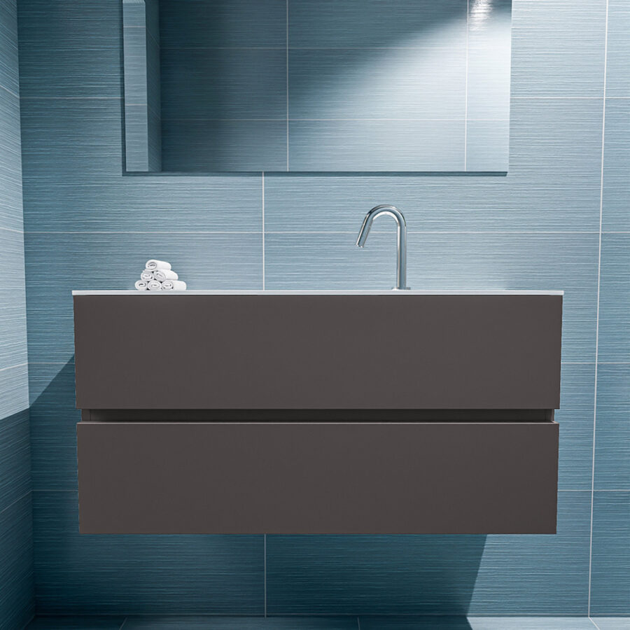 MONDIAZ ADA 100cm toiletmeubel dark grey. LEX wastafel talc positie midden. Met 1 kraangat - Afbeelding 3