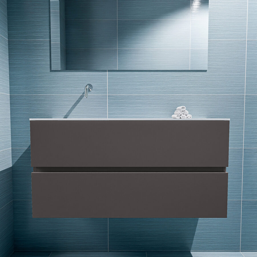 MONDIAZ ADA 100cm toiletmeubel dark grey. LEX wastafel talc positie links. Zonder kraangat - Afbeelding 3