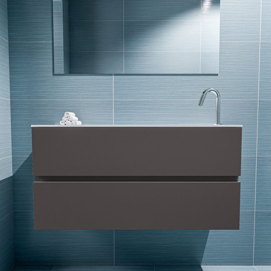 MONDIAZ ADA 100cm toiletmeubel dark grey. LEX wastafel talc positie rechts. Met 1 kraangat - Afbeelding 3