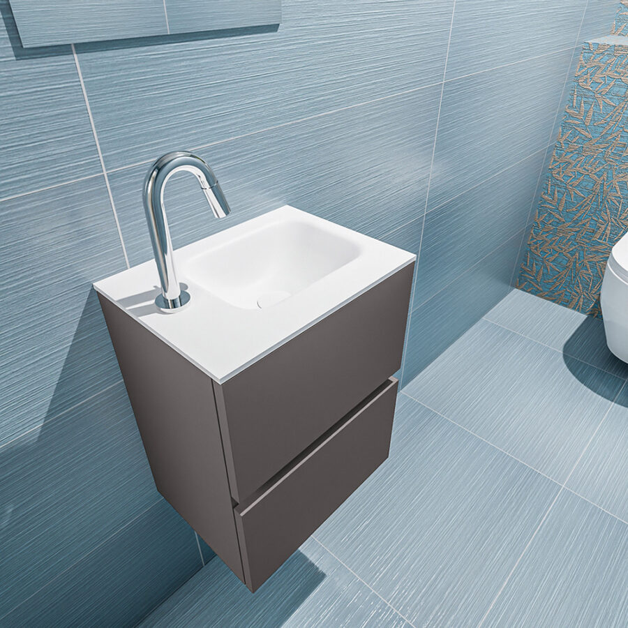 MONDIAZ ADA 40cm toiletmeubel dark grey. LEX wastafel talc positie rechts. Met 1 kraangat - Afbeelding 2