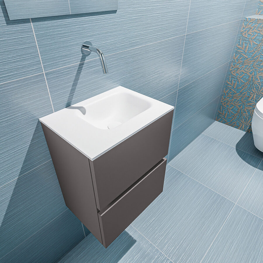 MONDIAZ ADA 40cm toiletmeubel dark grey. LEX wastafel talc positie rechts. Zonder kraangat - Afbeelding 2