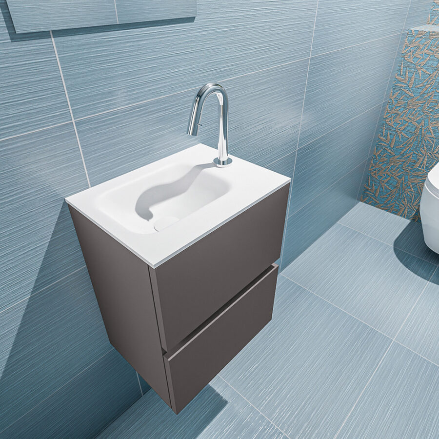 MONDIAZ ADA 40cm toiletmeubel dark grey. LEX wastafel talc positie links. Met 1 kraangat - Afbeelding 2
