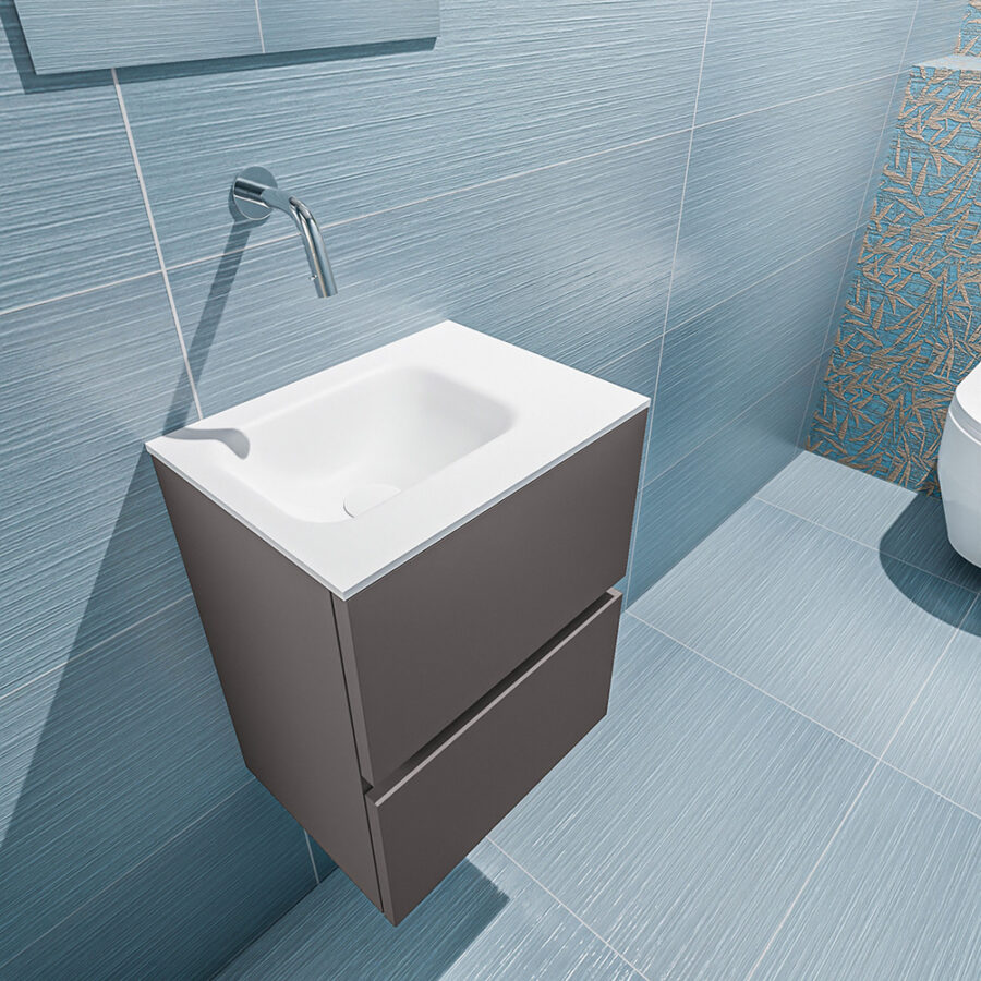 MONDIAZ ADA 40cm toiletmeubel dark grey. LEX wastafel talc positie links. Zonder kraangat - Afbeelding 2
