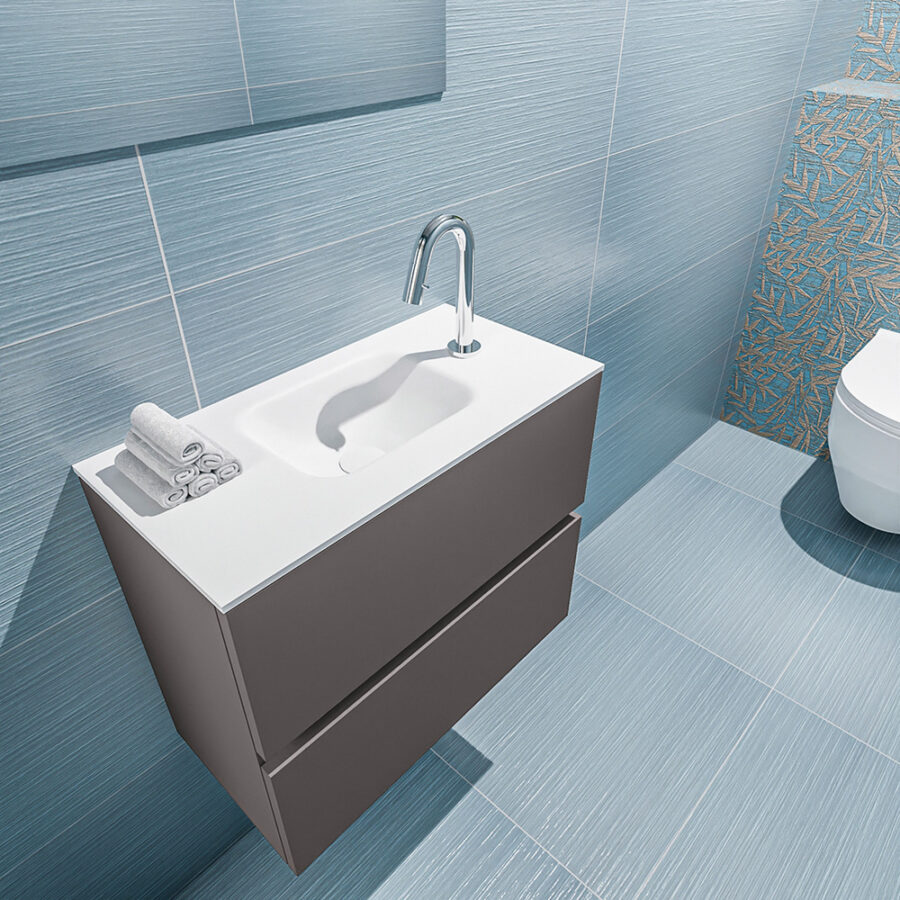 MONDIAZ ADA 60cm toiletmeubel dark grey. LEX wastafel talc positie midden. Met 1 kraangat - Afbeelding 2