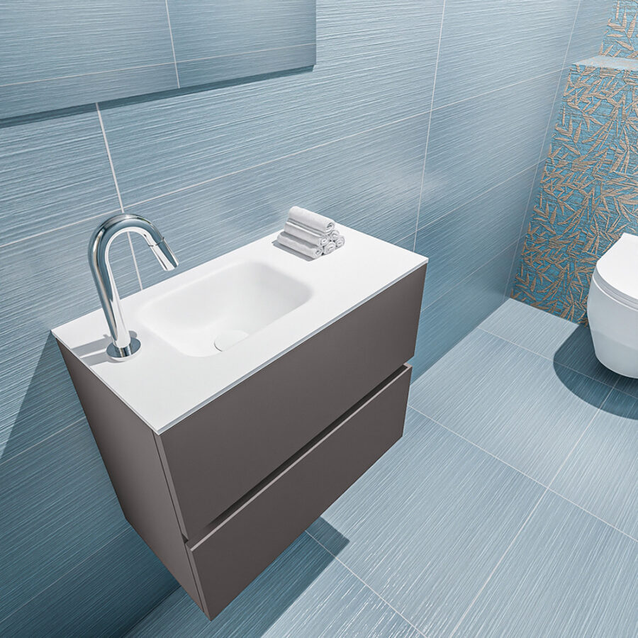 MONDIAZ ADA 60cm toiletmeubel dark grey. LEX wastafel talc positie links. Met 1 kraangat - Afbeelding 2