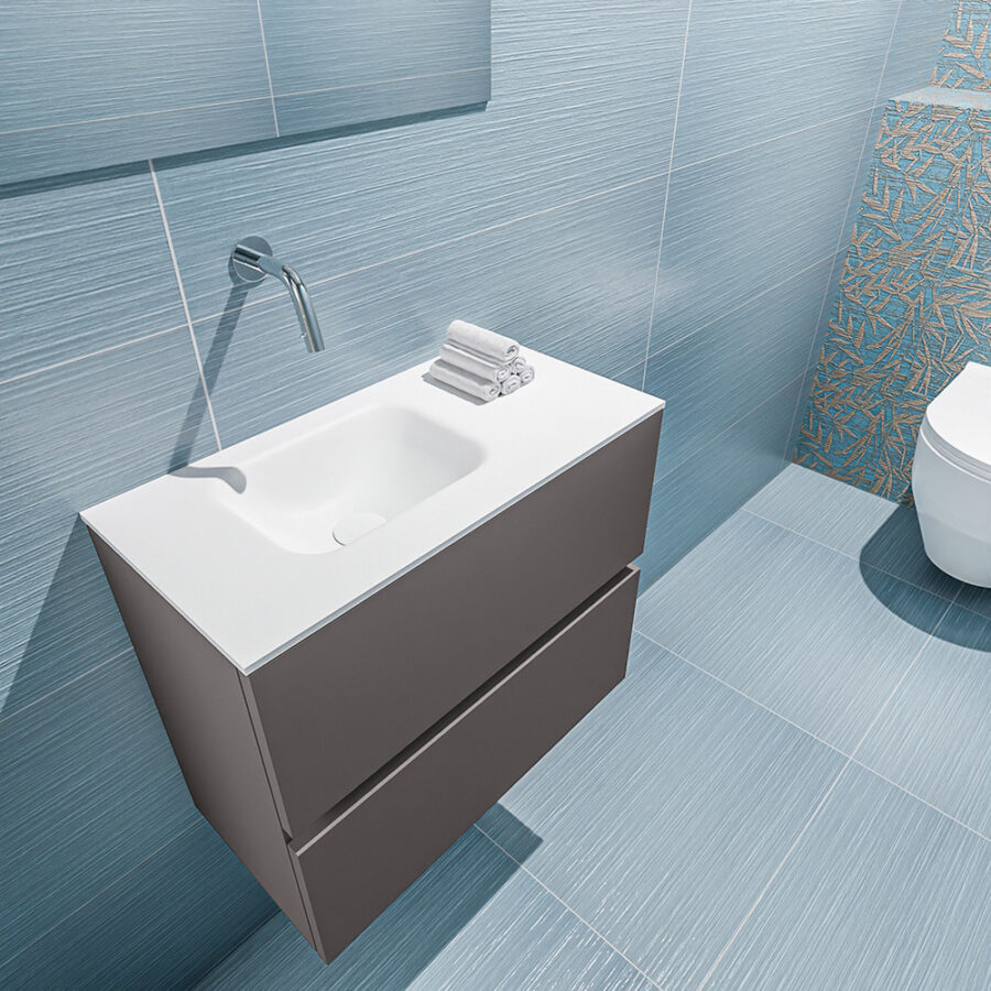 MONDIAZ ADA 60cm toiletmeubel dark grey. LEX wastafel talc positie links. Zonder kraangat - Afbeelding 2