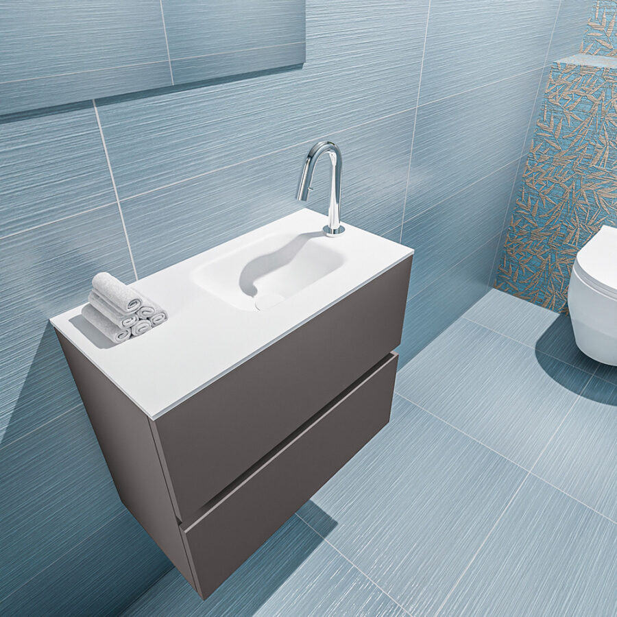 MONDIAZ ADA 60cm toiletmeubel dark grey. LEX wastafel talc positie rechts. Met 1 kraangat - Afbeelding 2