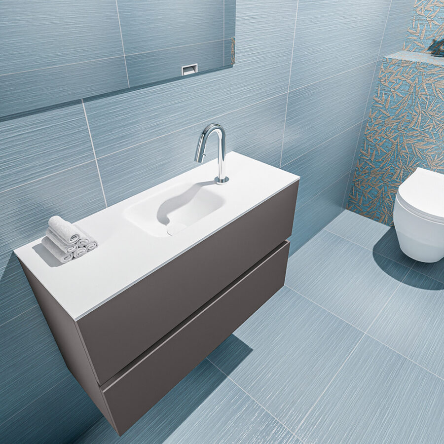 MONDIAZ ADA 80cm toiletmeubel dark grey. LEX wastafel talc positie midden. Met 1 kraangat - Afbeelding 2