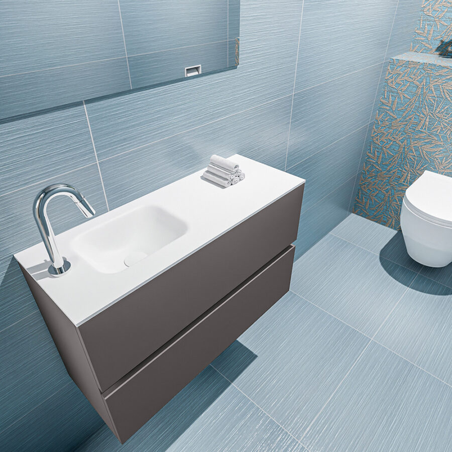 MONDIAZ ADA 80cm toiletmeubel dark grey. LEX wastafel talc positie links. Met 1 kraangat - Afbeelding 2