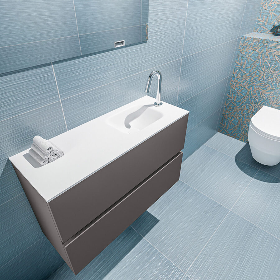 MONDIAZ ADA 80cm toiletmeubel dark grey. LEX wastafel talc positie rechts. Met 1 kraangat - Afbeelding 2