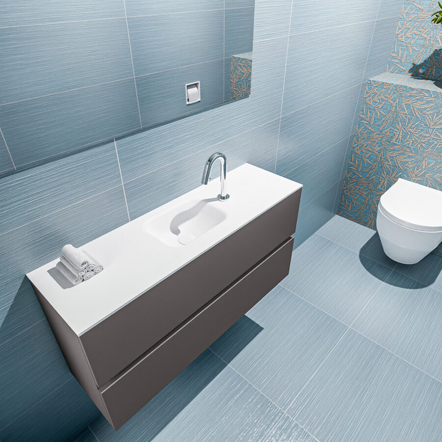 MONDIAZ ADA 100cm toiletmeubel dark grey. LEX wastafel talc positie midden. Met 1 kraangat - Afbeelding 2