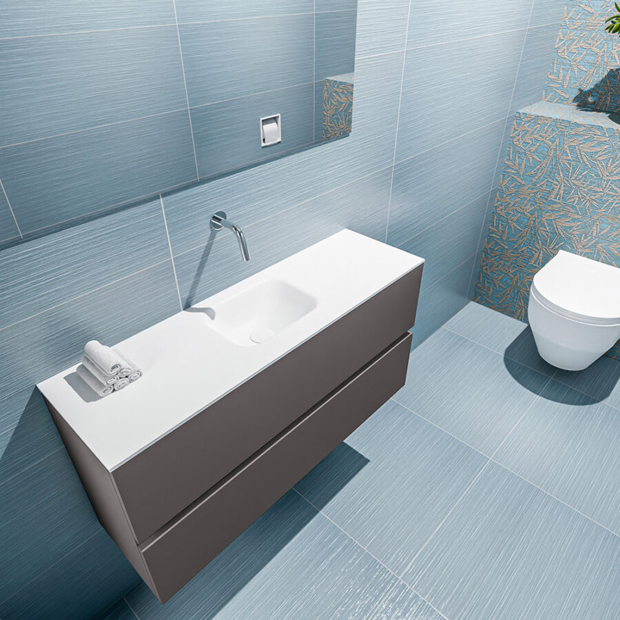 MONDIAZ ADA 100cm toiletmeubel dark grey. LEX wastafel talc positie midden. Zonder kraangat - Afbeelding 2
