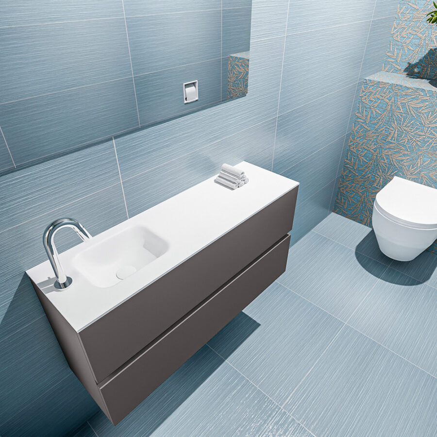 MONDIAZ ADA 100cm toiletmeubel dark grey. LEX wastafel talc positie links. Met 1 kraangat - Afbeelding 2