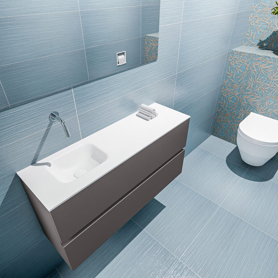 MONDIAZ ADA 100cm toiletmeubel dark grey. LEX wastafel talc positie links. Zonder kraangat - Afbeelding 2
