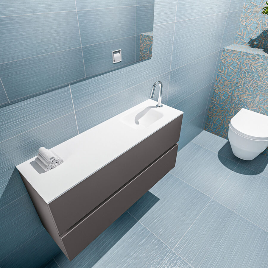 MONDIAZ ADA 100cm toiletmeubel dark grey. LEX wastafel talc positie rechts. Met 1 kraangat - Afbeelding 2