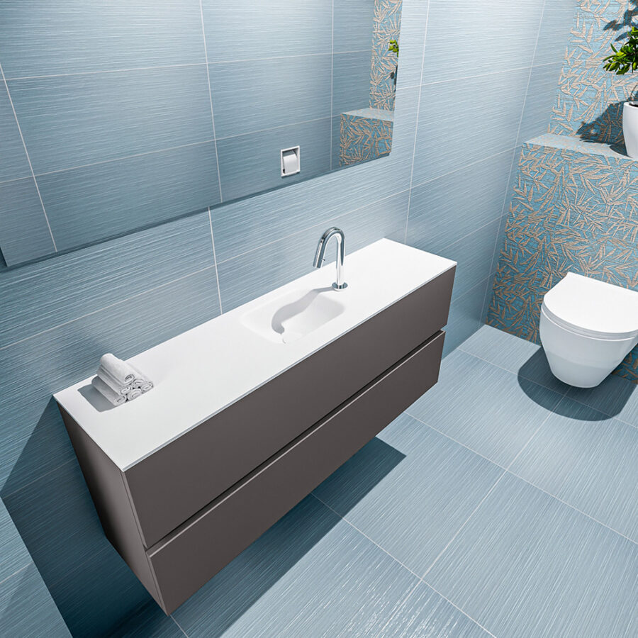 MONDIAZ ADA 120cm toiletmeubel dark grey. LEX wastafel talc positie midden. Met 1 kraangat - Afbeelding 2