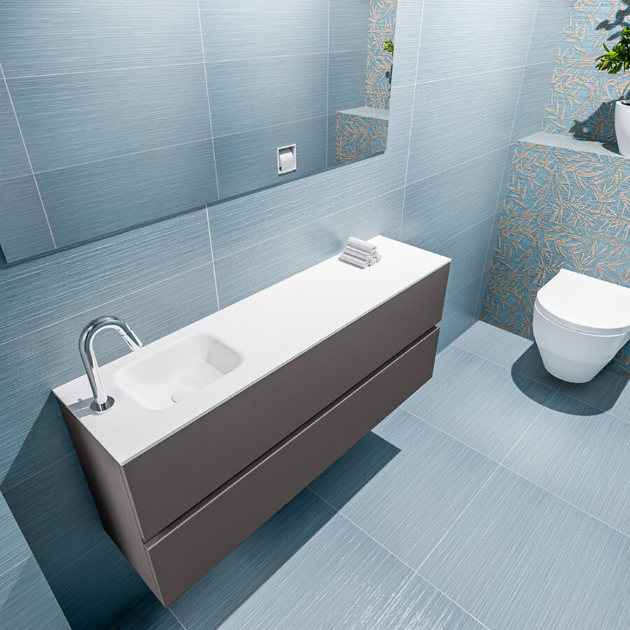 MONDIAZ ADA 120cm toiletmeubel dark grey. LEX wastafel talc positie links. Met 1 kraangat - Afbeelding 2