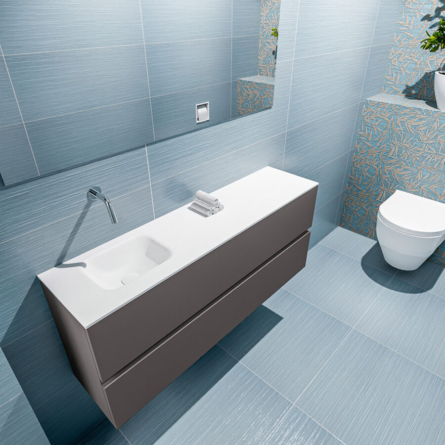 MONDIAZ ADA 120cm toiletmeubel dark grey. LEX wastafel talc positie links. Zonder kraangat - Afbeelding 2
