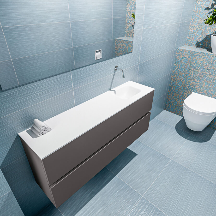MONDIAZ ADA 120cm toiletmeubel dark grey. LEX wastafel talc positie rechts. Zonder kraangat - Afbeelding 2