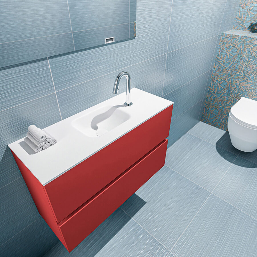 MONDIAZ ADA 80cm toiletmeubel fire. LEX wastafel talc positie midden. Met 1 kraangat - Afbeelding 2