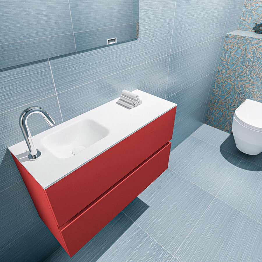 MONDIAZ ADA 80cm toiletmeubel fire. LEX wastafel talc positie links. Met 1 kraangat - Afbeelding 2