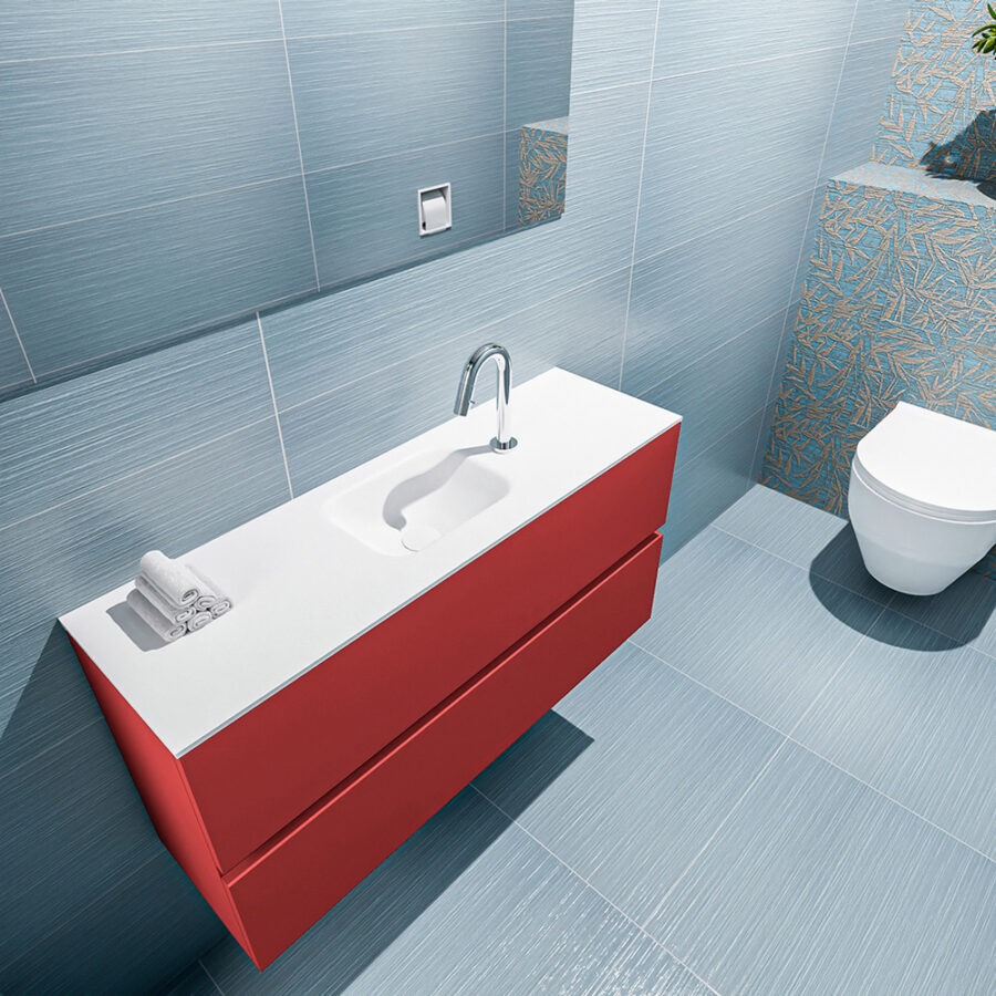 MONDIAZ ADA 100cm toiletmeubel fire. LEX wastafel talc positie midden. Met 1 kraangat - Afbeelding 2