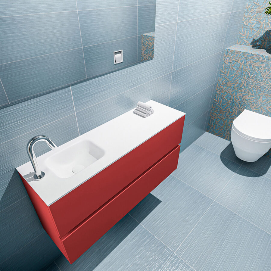 MONDIAZ ADA 100cm toiletmeubel fire. LEX wastafel talc positie links. Met 1 kraangat - Afbeelding 2
