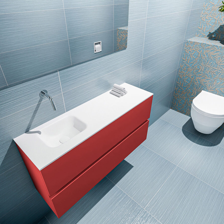 MONDIAZ ADA 100cm toiletmeubel fire. LEX wastafel talc positie links. Zonder kraangat - Afbeelding 2