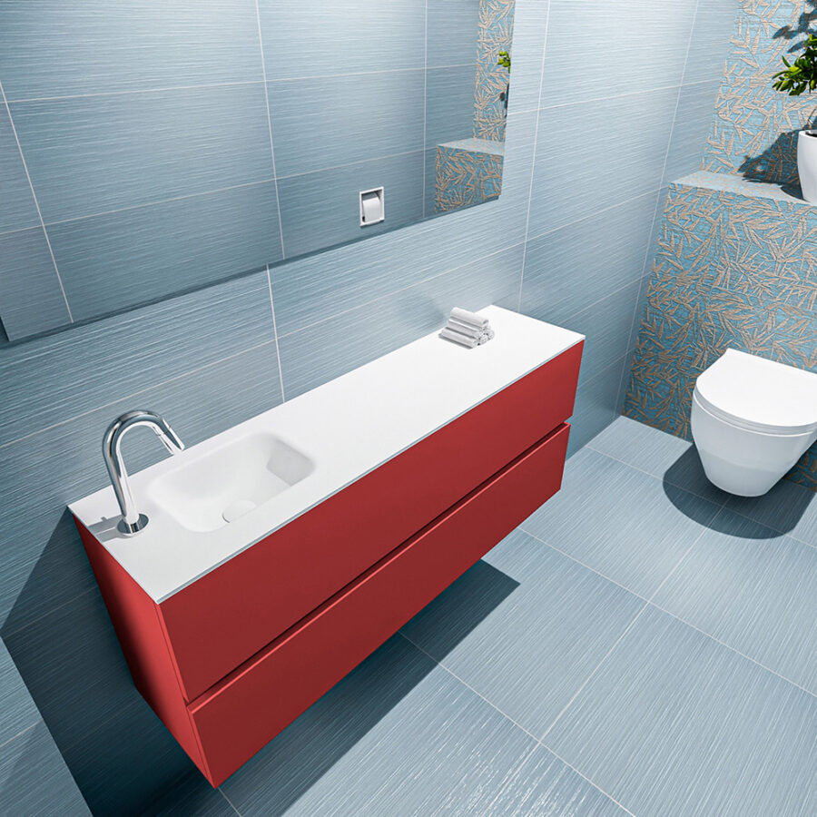 MONDIAZ ADA 120cm toiletmeubel fire. LEX wastafel talc positie links. Met 1 kraangat - Afbeelding 2