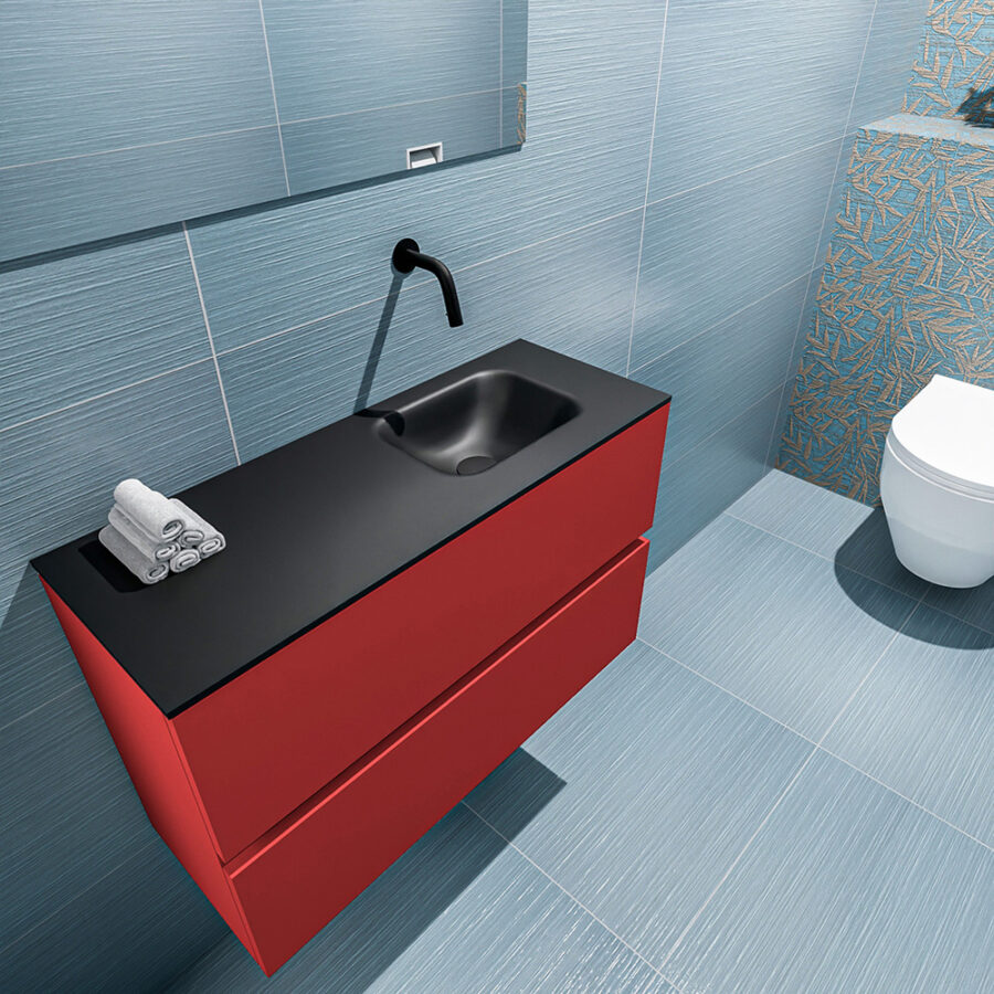 MONDIAZ ADA 80cm toiletmeubel fire. LEX wastafel urban positie rechts. Zonder kraangat - Afbeelding 2