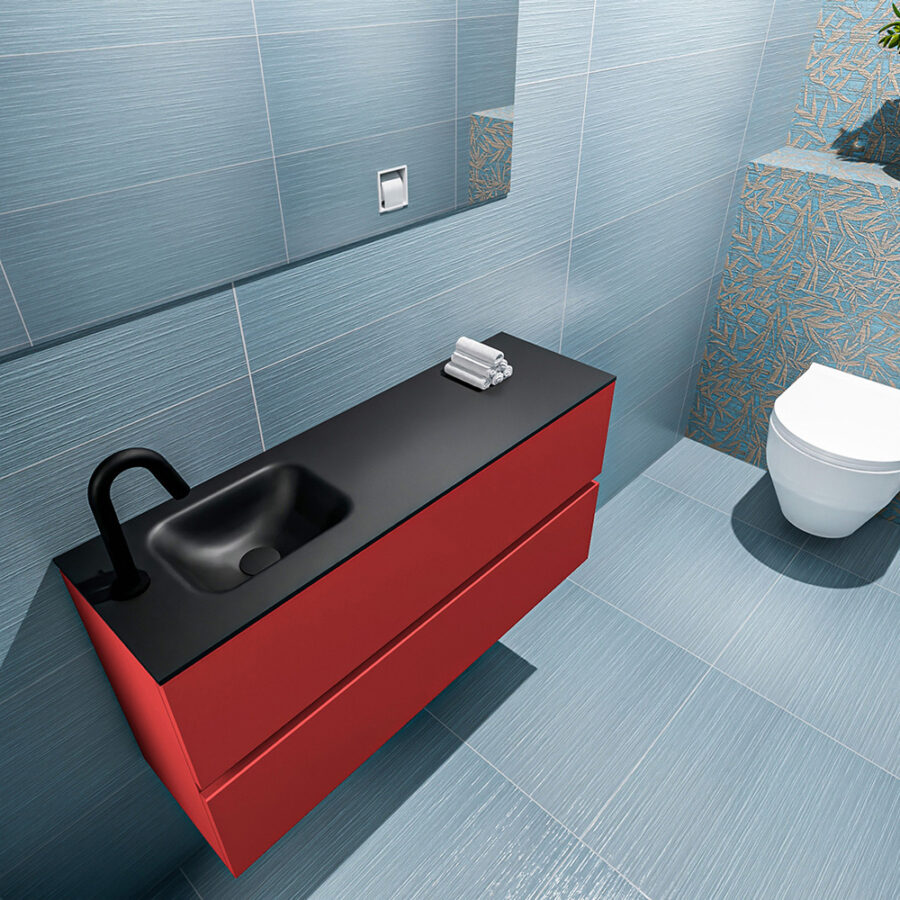 MONDIAZ ADA 100cm toiletmeubel fire. LEX wastafel urban positie links. Met 1 kraangat - Afbeelding 2