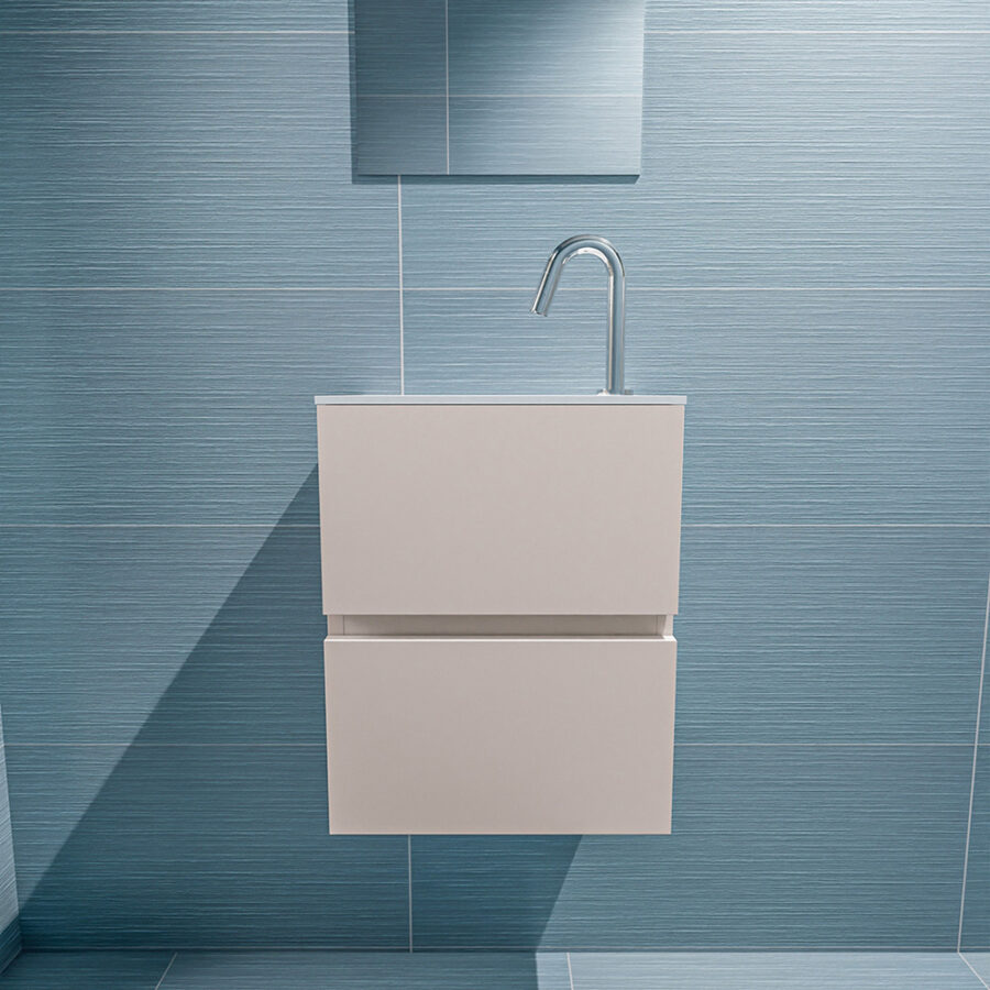 MONDIAZ ADA 40cm toiletmeubel linen. LEX wastafel talc positie links. Met 1 kraangat - Afbeelding 3