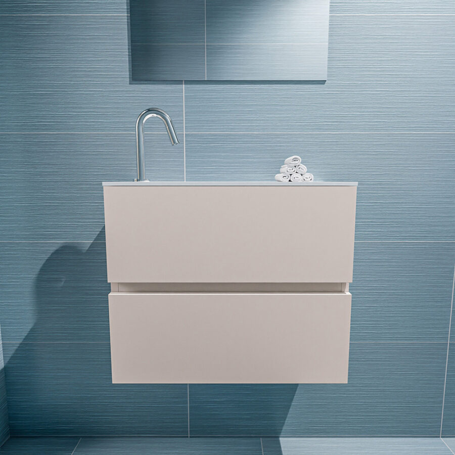 MONDIAZ ADA 60cm toiletmeubel linen. LEX wastafel talc positie links. Met 1 kraangat - Afbeelding 3