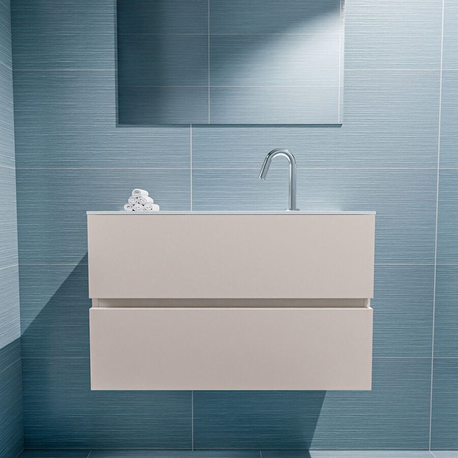 MONDIAZ ADA 80cm toiletmeubel linen. LEX wastafel talc positie midden. Met 1 kraangat - Afbeelding 3