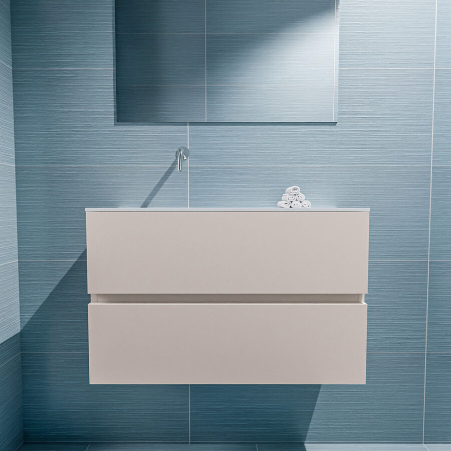 MONDIAZ ADA 80cm toiletmeubel linen. LEX wastafel talc positie links. Zonder kraangat - Afbeelding 3