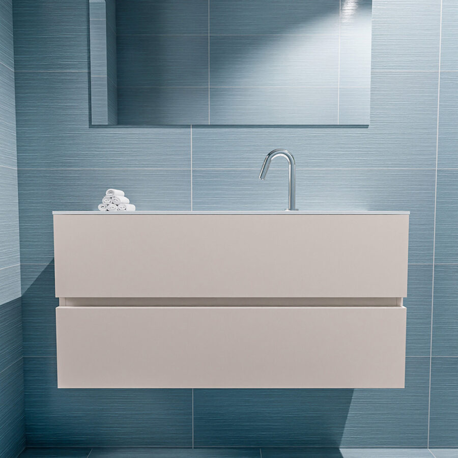 MONDIAZ ADA 100cm toiletmeubel linen. LEX wastafel talc positie midden. Met 1 kraangat - Afbeelding 3