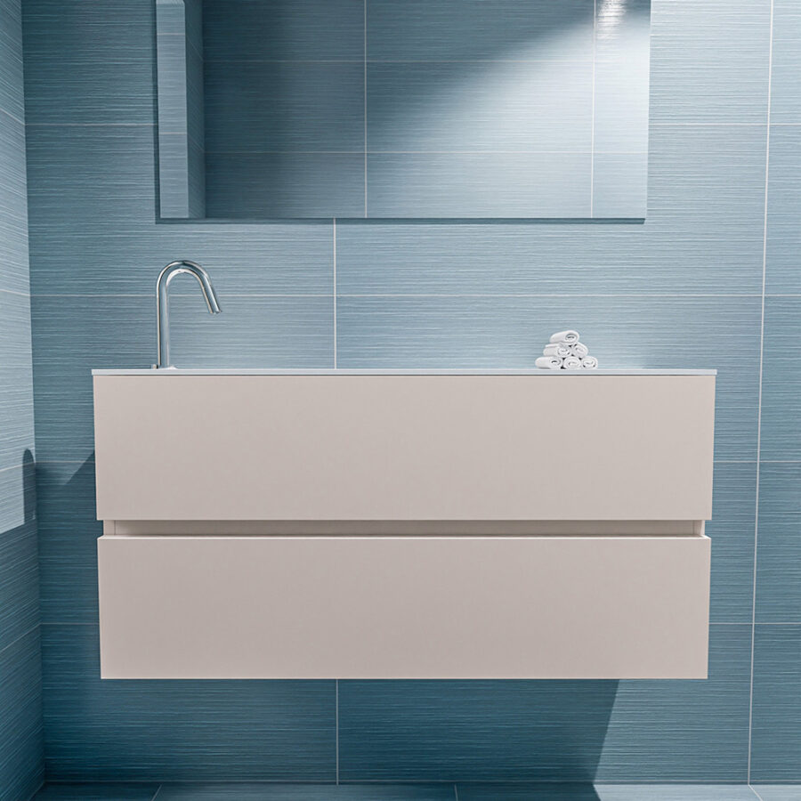 MONDIAZ ADA 100cm toiletmeubel linen. LEX wastafel talc positie links. Met 1 kraangat - Afbeelding 3